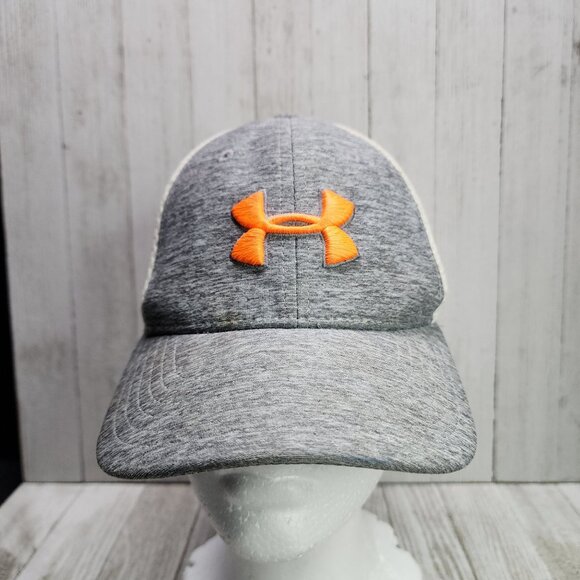 Under Armour Hat Cap Youth Kids Boys Size XS/SM Mesh Gray White Stretch Fit - Picture 1 of 6
